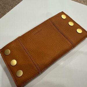 Hammitt Pebbled Leather Card Holder with Gold Studs - Cognac
